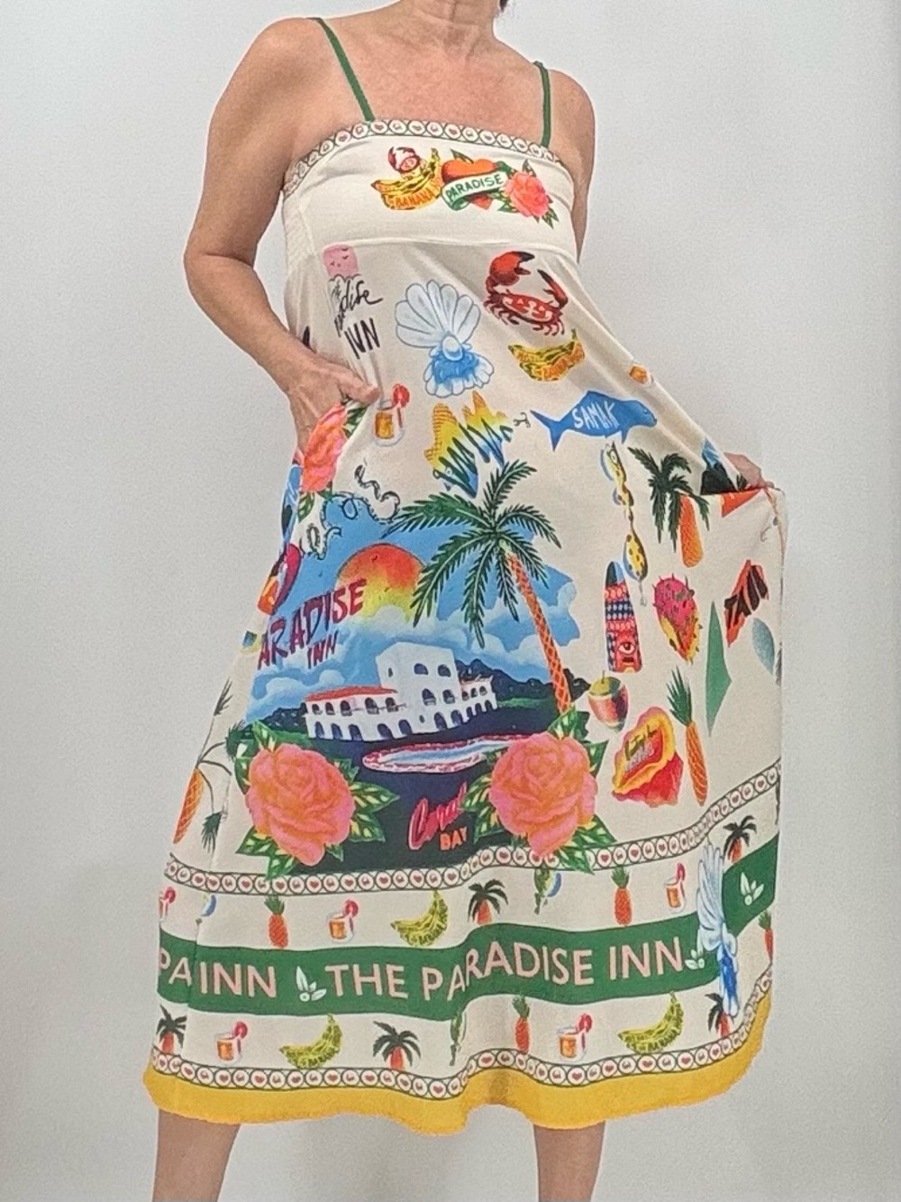 Vintage 70s Resortwear Vacation Cruise Linen Tropical Boho Sun Summer Midi Dress - Picture 14 of 14